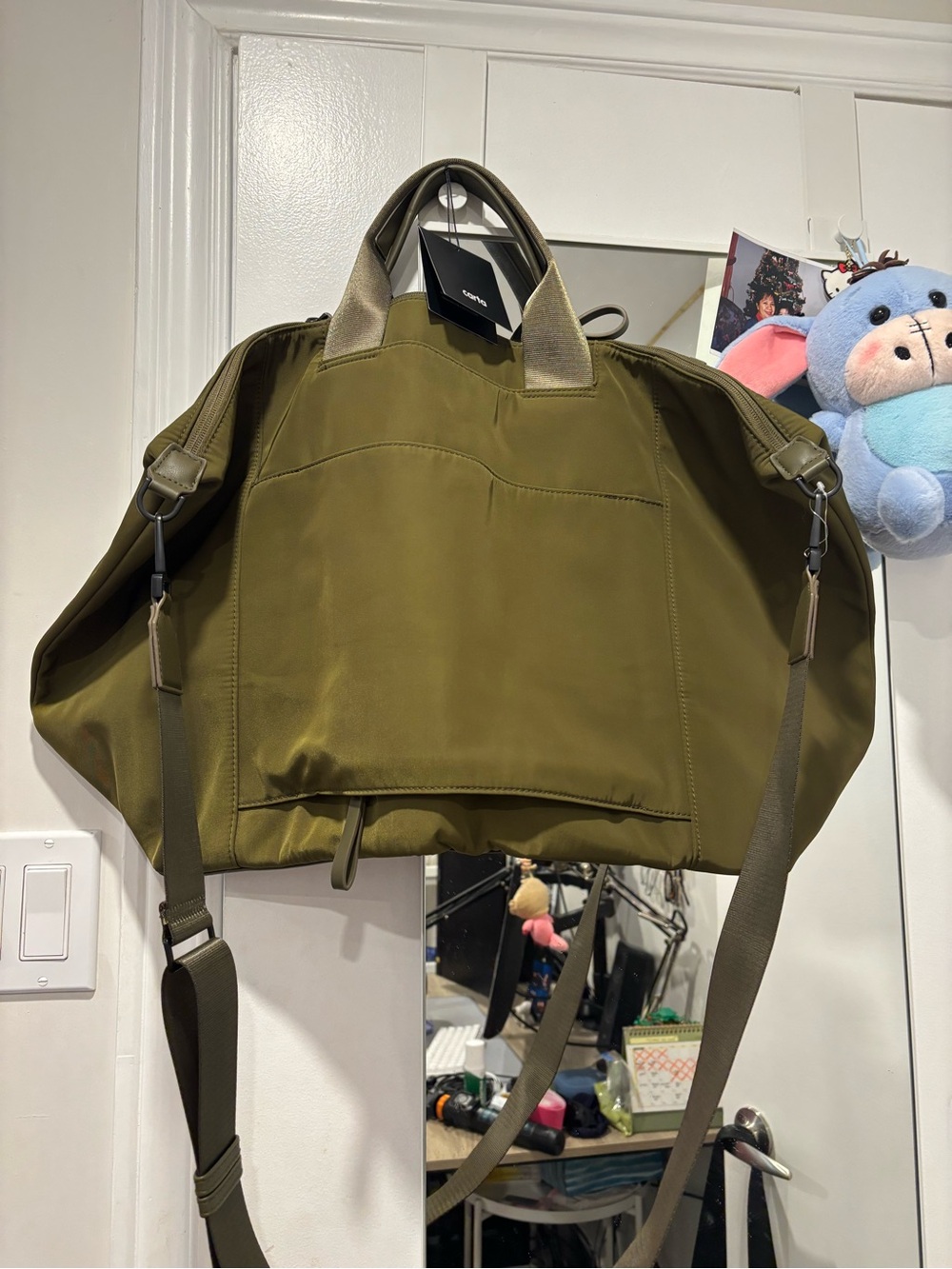 Olive Green Nylon Weekender Tote